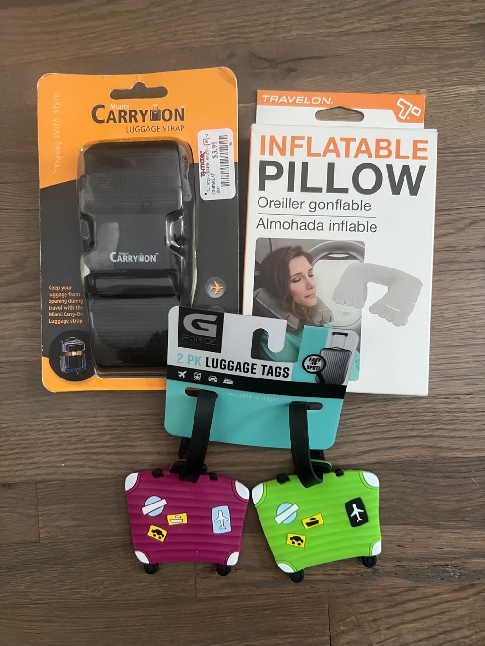 Travelon Inflatable Pillow & Carry-On Luggage Strap with Bright Luggage Tags